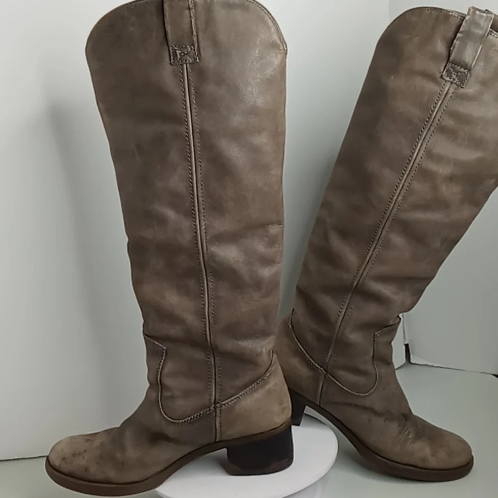 Lucky Brand Leather Knee High Distressed Boots -Hippie- Grey Distressed - 6.5 M